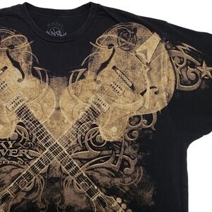 Whisky River Guitar Graphic Print T-Shirt Short Sleeve Black Mens 2XL